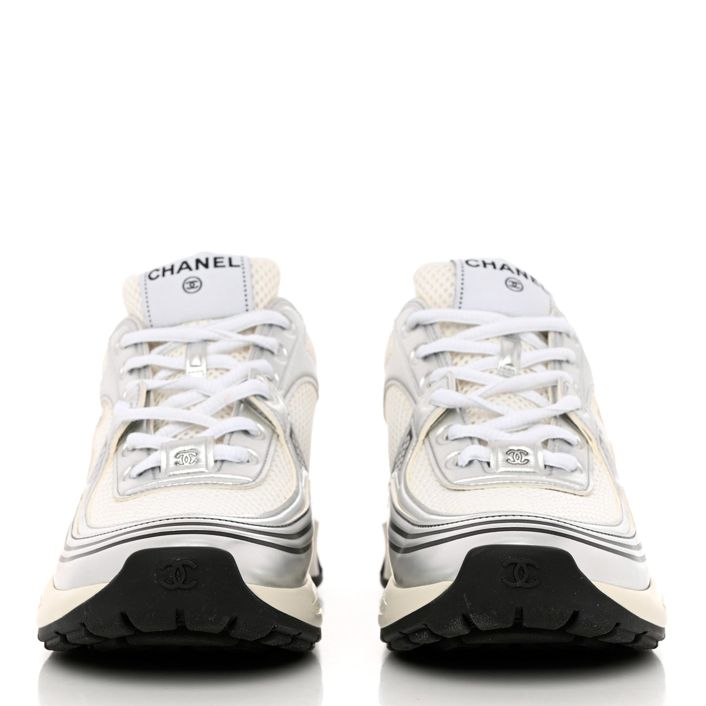 Fabric Laminated Calfskin Stretch CC Sneakers 38 White Silver