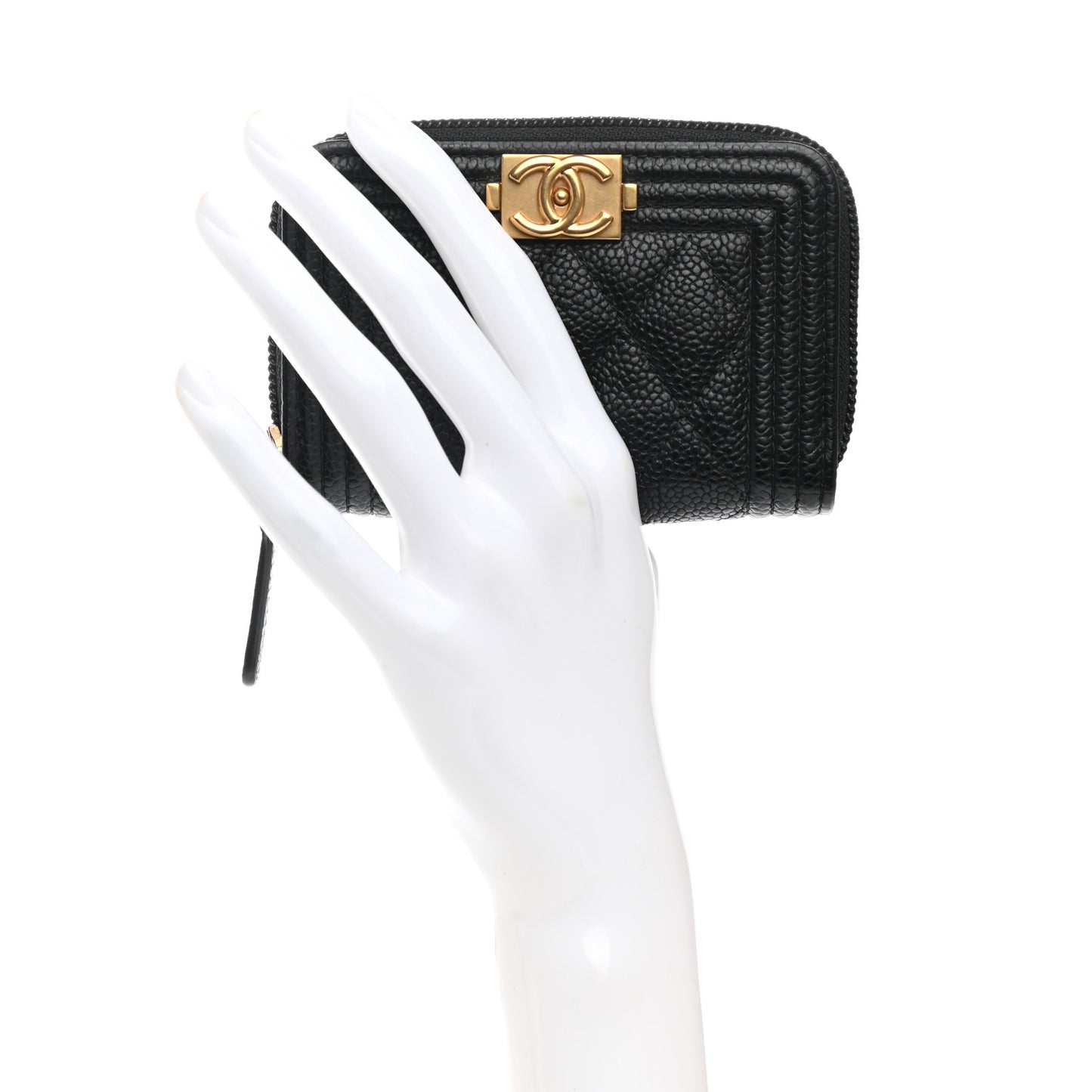 Caviar Quilted Boy Zip Around Coin Purse Wallet Black