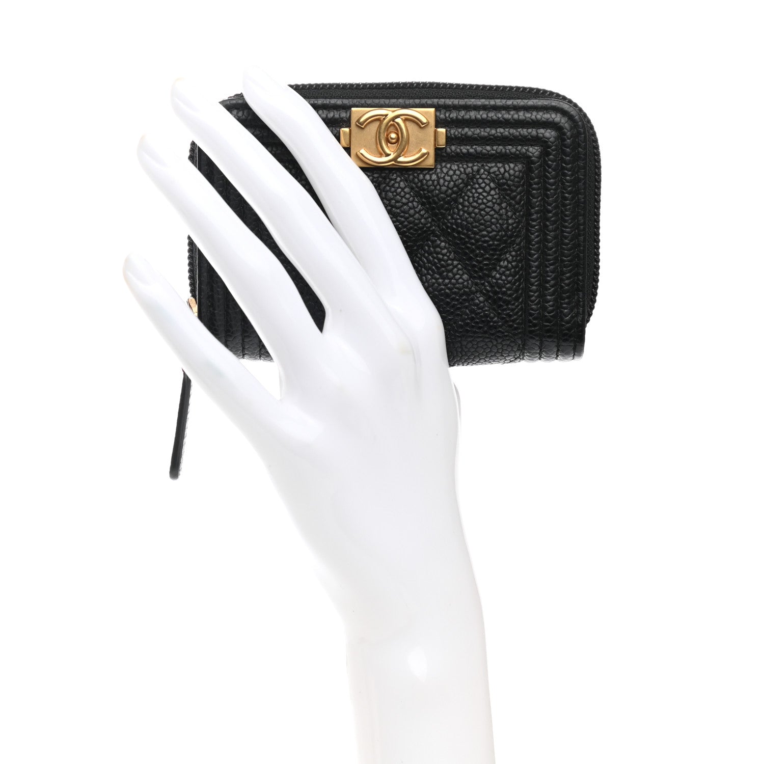 Chanel Caviar Quilted Boy Zip Around Coin Purse Wallet Black 2 of 7