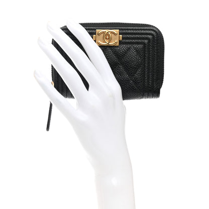 Chanel Caviar Quilted Boy Zip Around Coin Purse Wallet Black 2 of 7