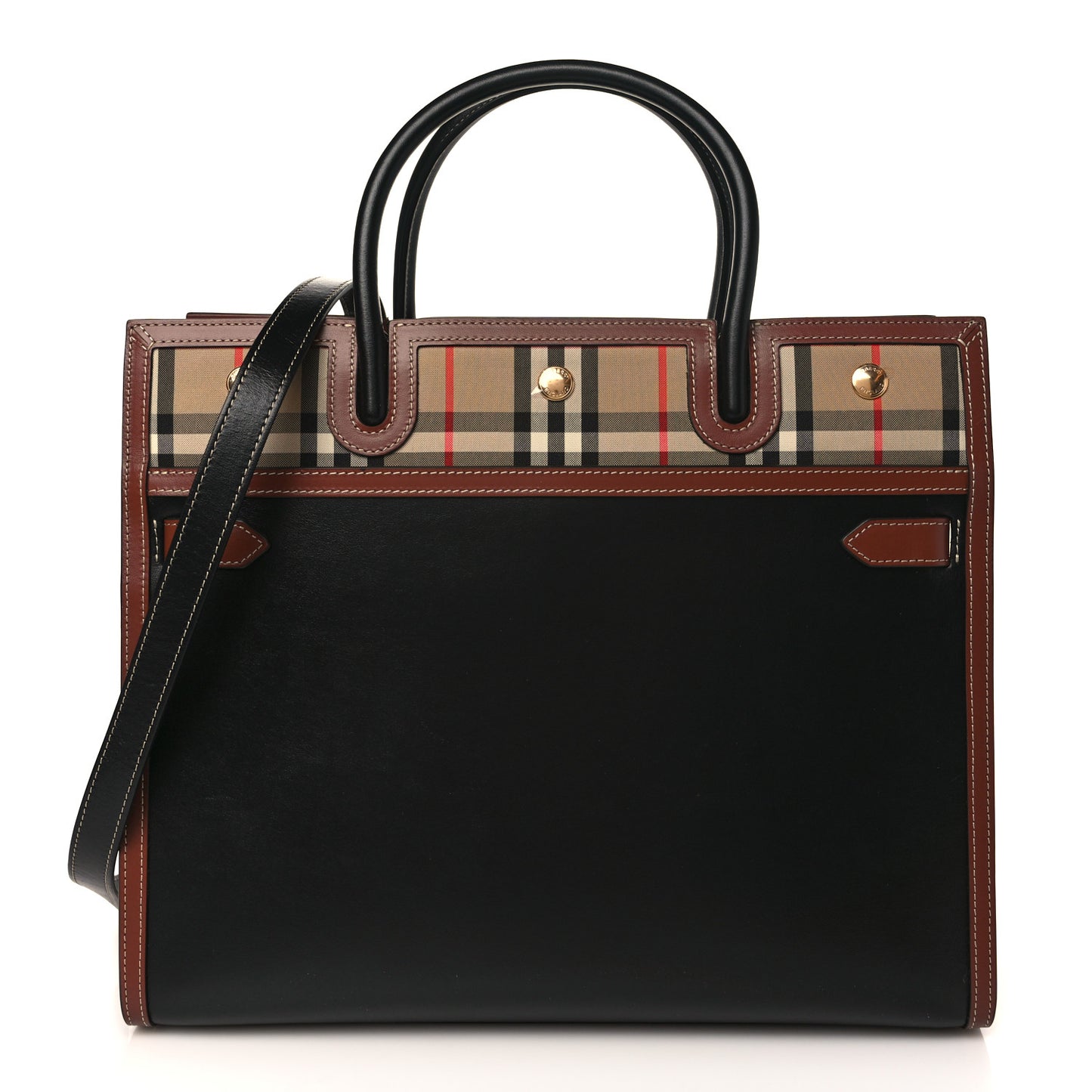 Calfskin Vintage Check Medium Two Handle Title Bag Black