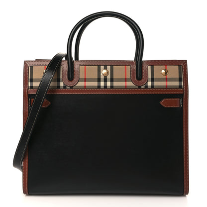 Burberry Calfskin Vintage Check Medium Two Handle Title Bag Black 1 of 8