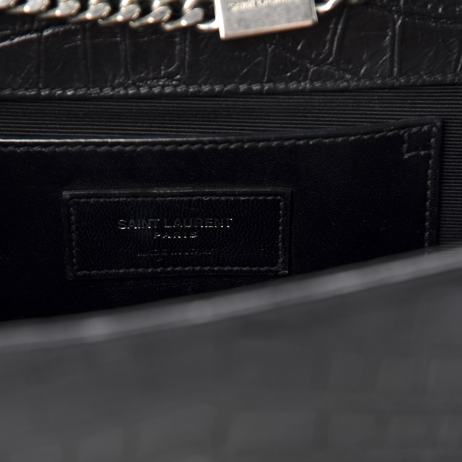 Saint Laurent Calfskin Crocodile Embossed Medium Classic Monogram Kate Tassel Satchel Black 9 of 11