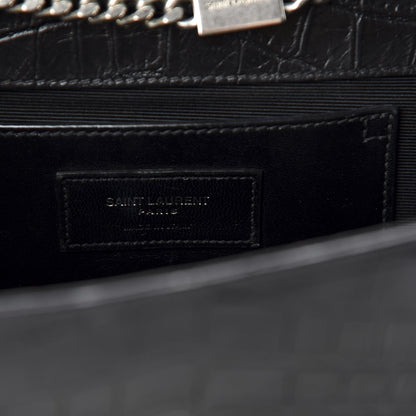 Saint Laurent Calfskin Crocodile Embossed Medium Classic Monogram Kate Tassel Satchel Black 9 of 11