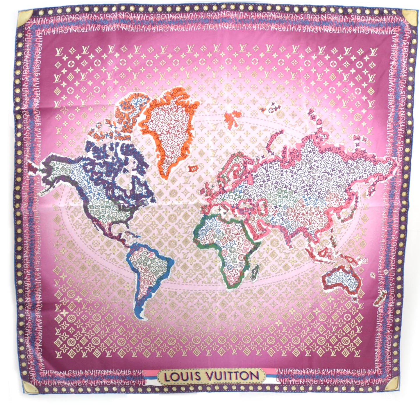 Silk Monogram Map Square Scarf Cassis