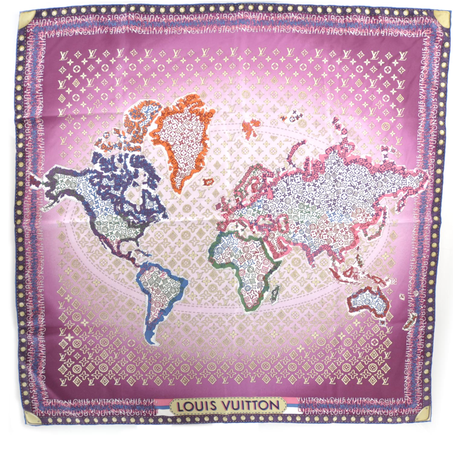 Louis Vuitton Silk Monogram Map Square Scarf Cassis 1 of 11