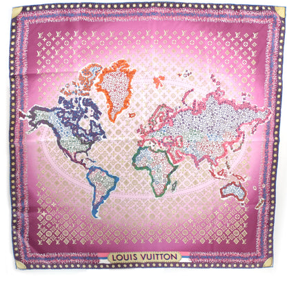 Louis Vuitton Silk Monogram Map Square Scarf Cassis 1 of 11
