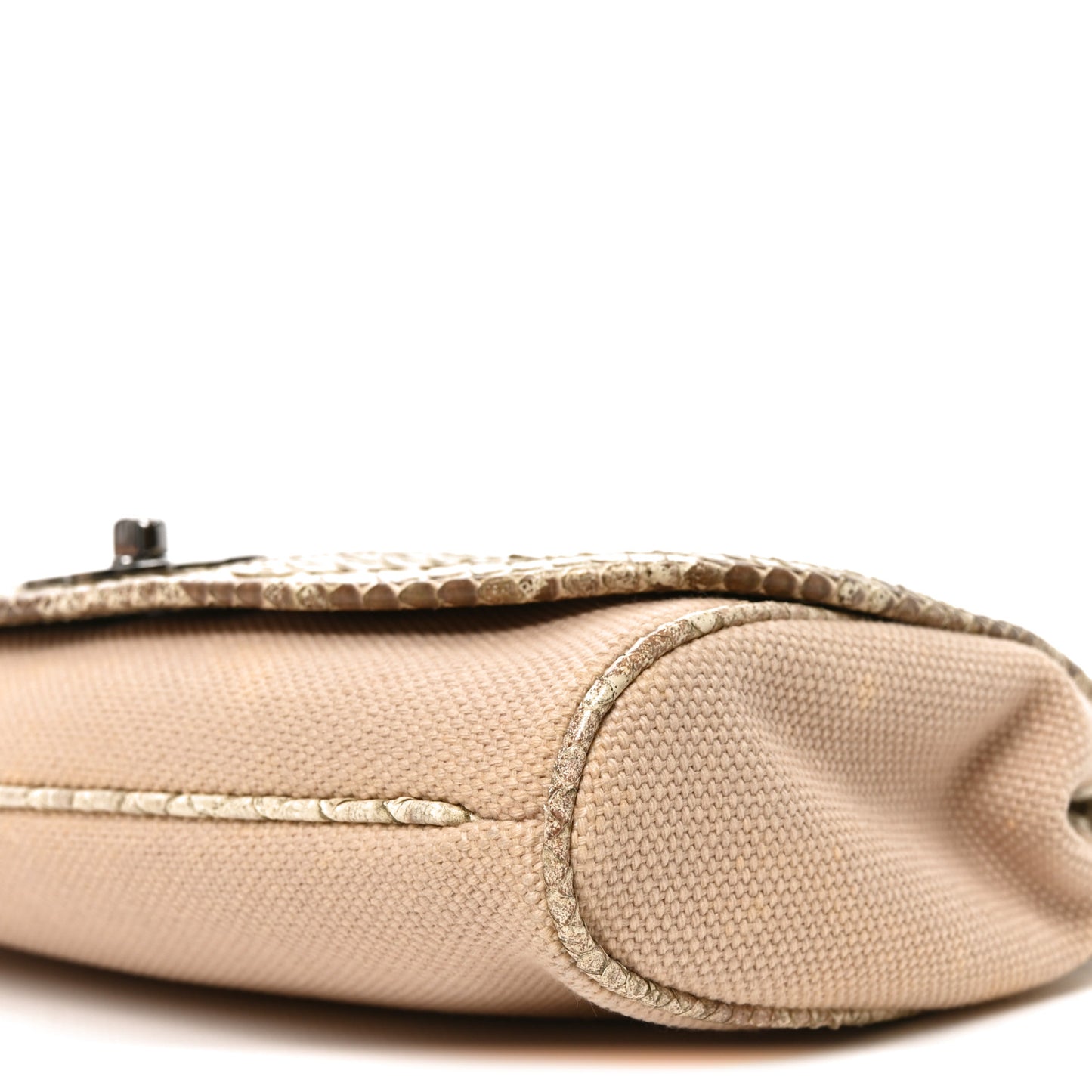 Snakeskin Canvas Flap Shoulder Bag Beige
