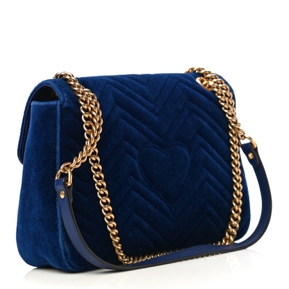 Gucci Velvet Matelasse Medium GG Marmont Shoulder Bag Cobalt Blue 3 of 9