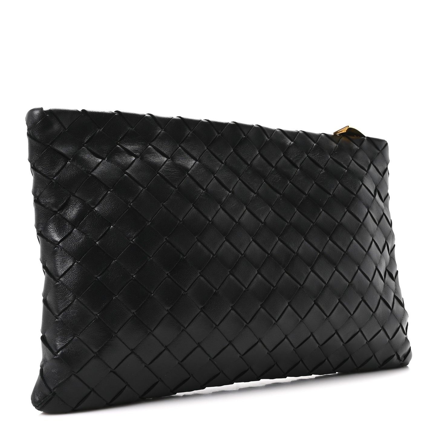 Nappa Intrecciato Medium Flat Zip Pouch Black