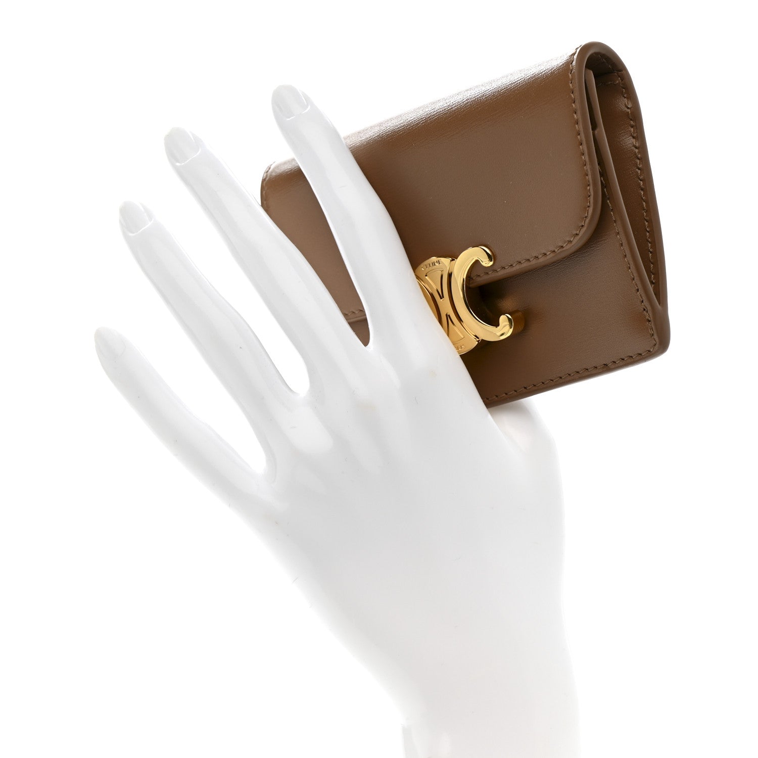 Celine Shiny Calfskin Triomphe Flap Card Holder Bronze 1809116