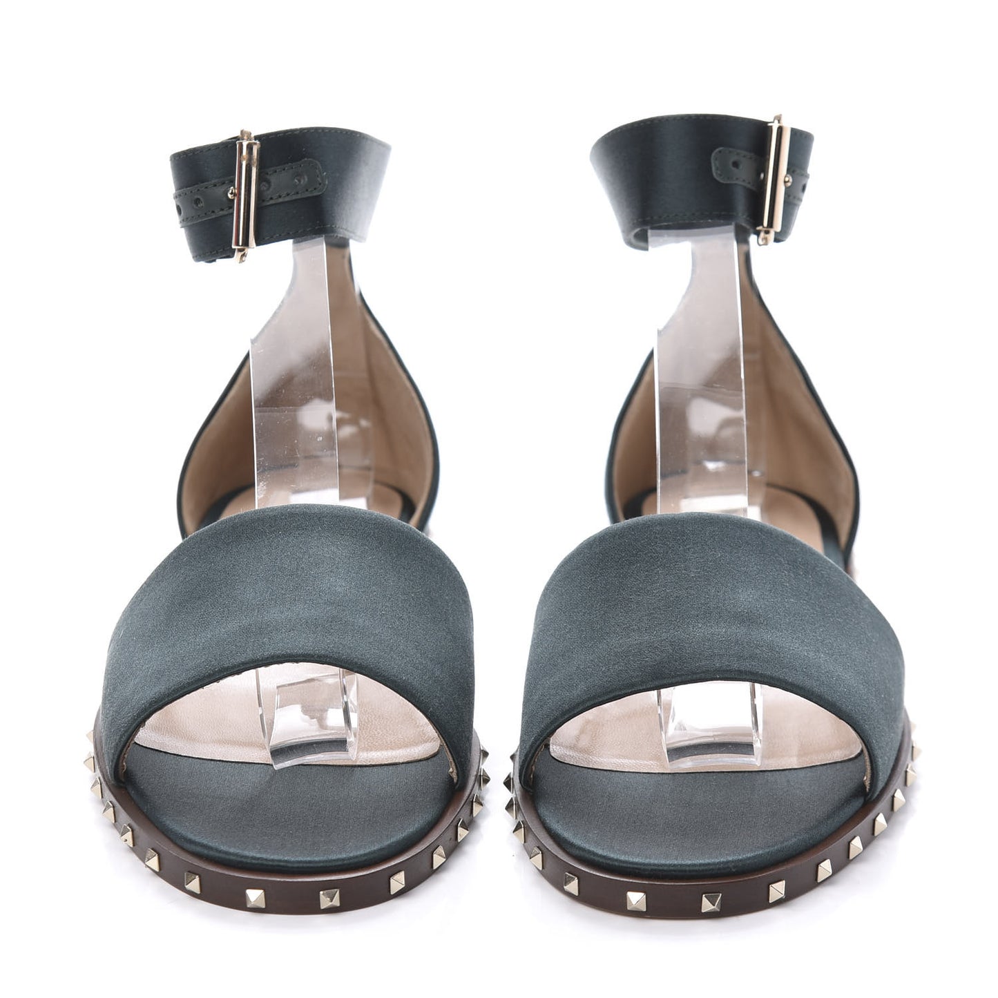 Satin Soul Rockstud Ankle Strap Flat Sandals 36 Green