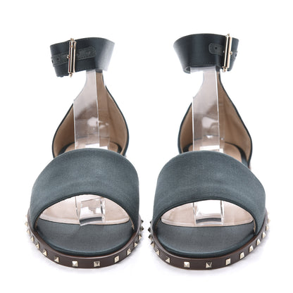 Valentino Garavani Satin Soul Rockstud Ankle Strap Flat Sandals 36 Green 2 of 9