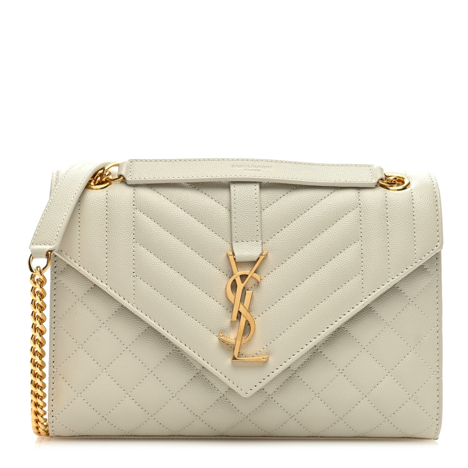 Saint Laurent Grain De Poudre Textured Mixed Matelasse Medium Triquilt Monogram Satchel Crema Soft 1 of 9