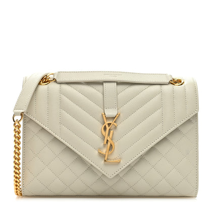 Saint Laurent Grain De Poudre Textured Mixed Matelasse Medium Triquilt Monogram Satchel Crema Soft 1 of 9