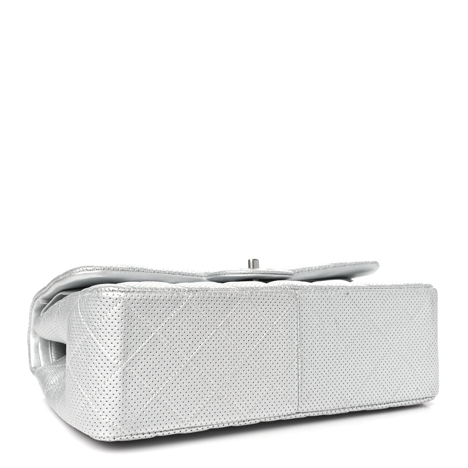 Chanel Metallic Perforated Lambskin Quilted Jumbo Double Flap Light Silver 4 of 12