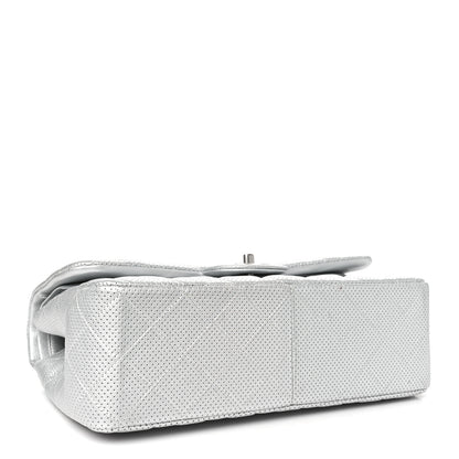 Chanel Metallic Perforated Lambskin Quilted Jumbo Double Flap Light Silver 4 of 12