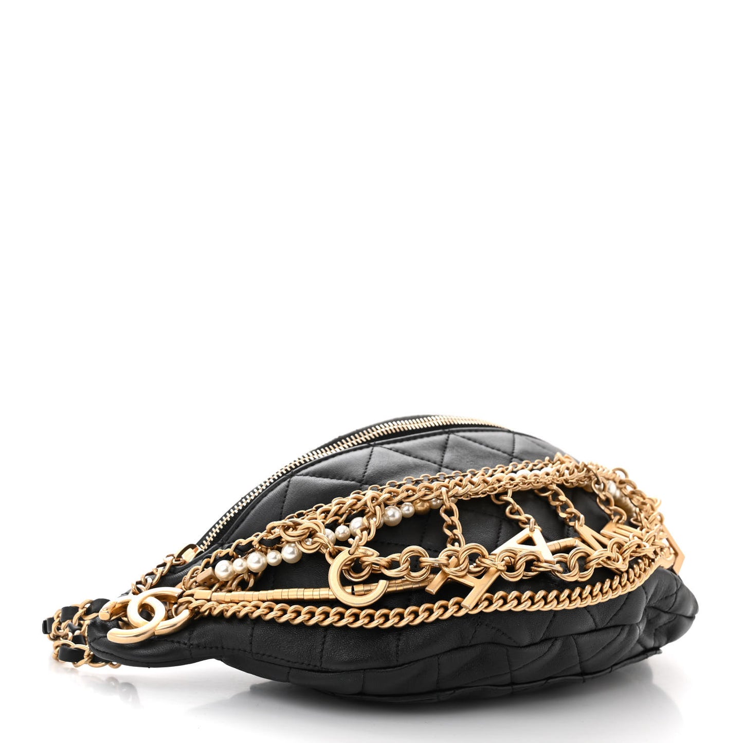 Lambskin Quilted All About Chains Waist Belt Bag Black