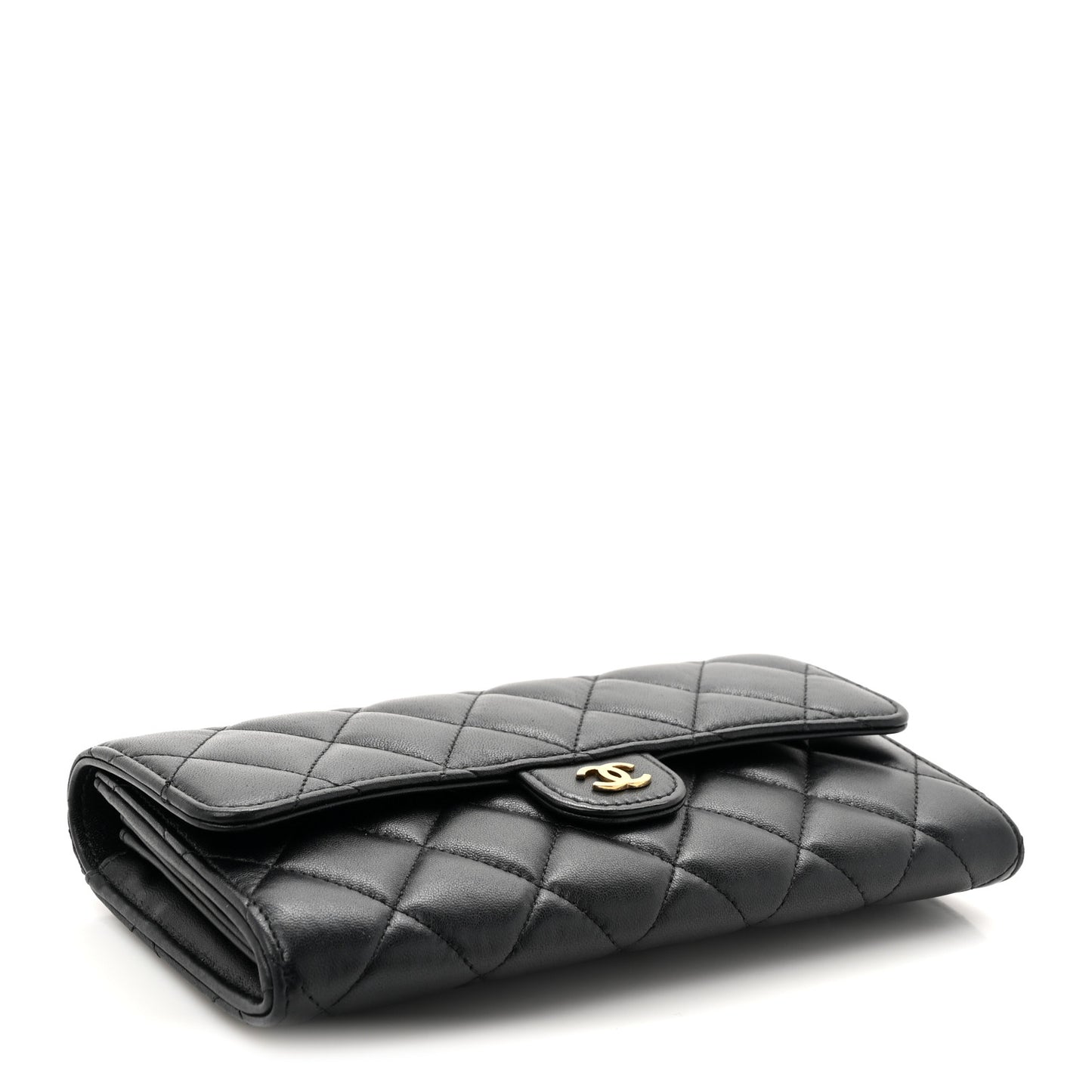 Lambskin Quilted Large Flap Wallet Black