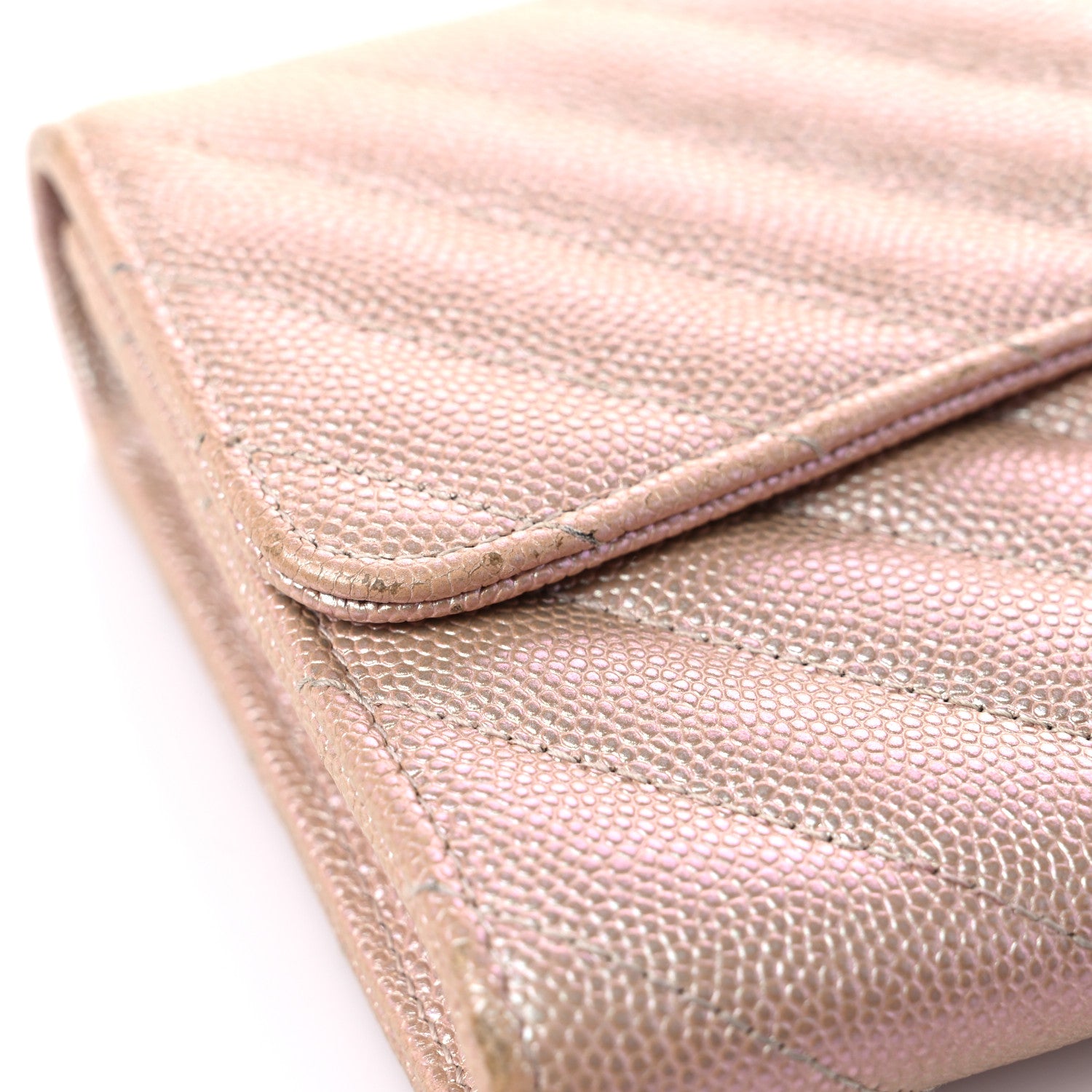 Chanel Iridescent Caviar Chevron Quilted Large Gusset Flap Wallet Light Pink 14 of 14