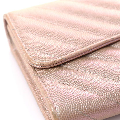 Chanel Iridescent Caviar Chevron Quilted Large Gusset Flap Wallet Light Pink 14 of 14