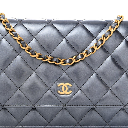 Chanel Metallic Lambskin Wallet On Chain WOC Dark Blue 8 of 11