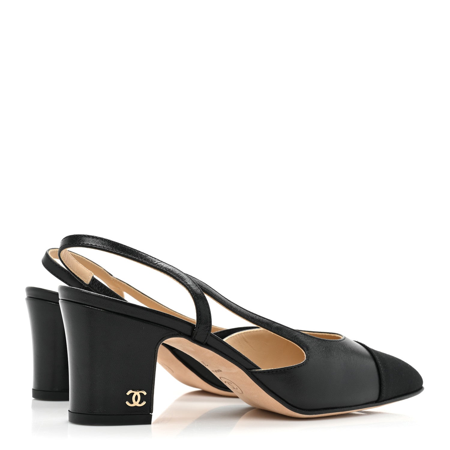 Chanel Goatskin Grosgrain Cap Toe CC Slingback Pumps 35.5 Black 4 of 9