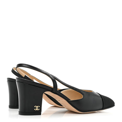Chanel Goatskin Grosgrain Cap Toe CC Slingback Pumps 35.5 Black 4 of 9