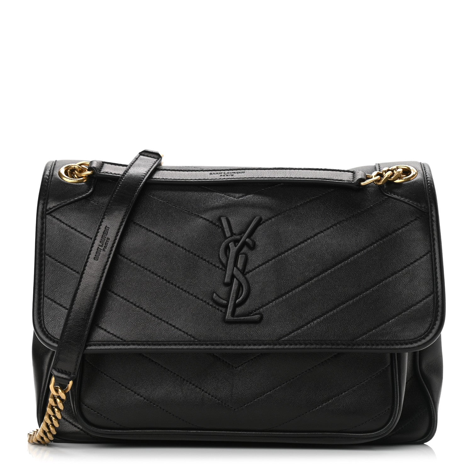 Saint Laurent Lambskin Matelasse Monogram Medium Niki Chain Satchel Black 1 of 8
