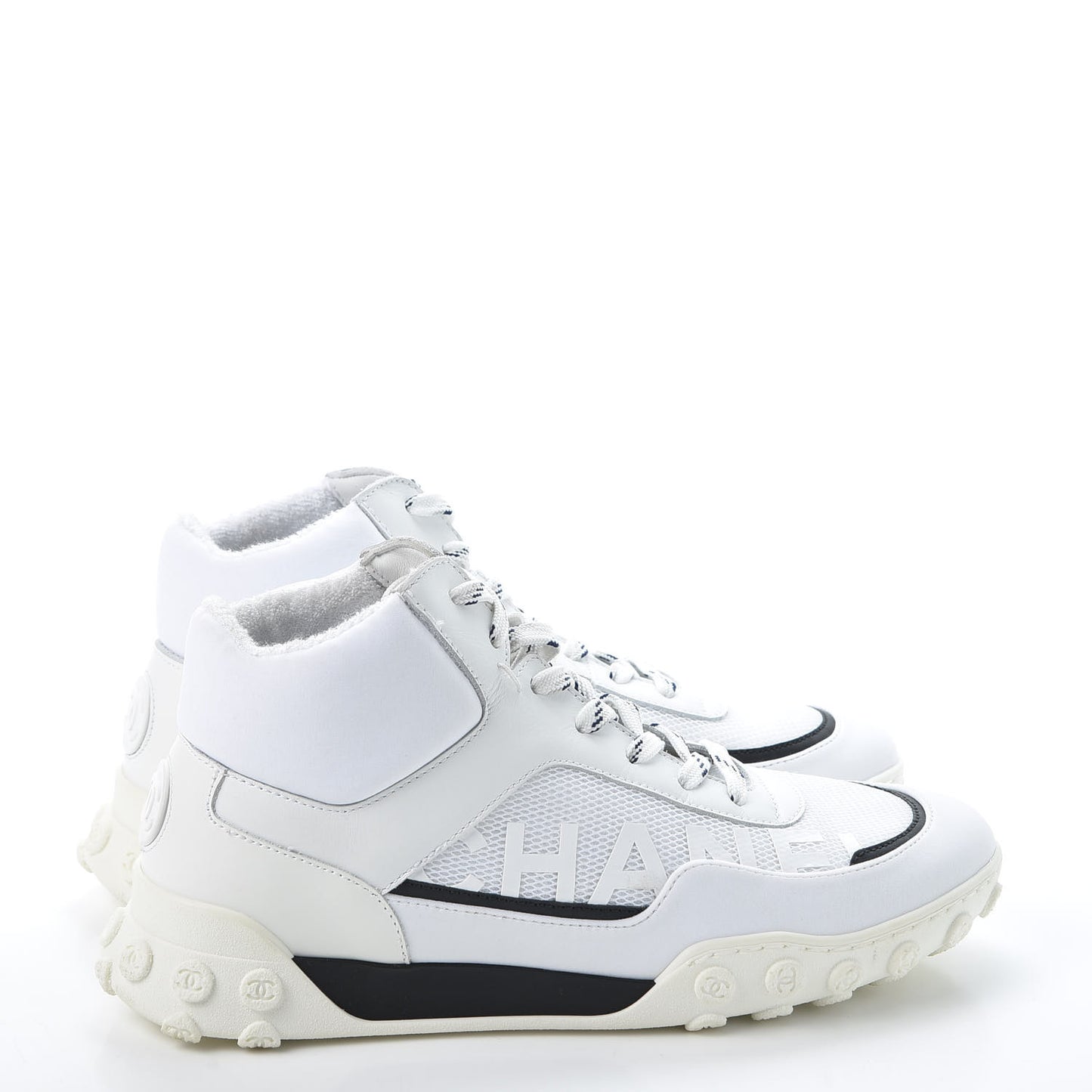 Calfskin Mesh Lycra Womens Logo High Top Sneakers 38 White
