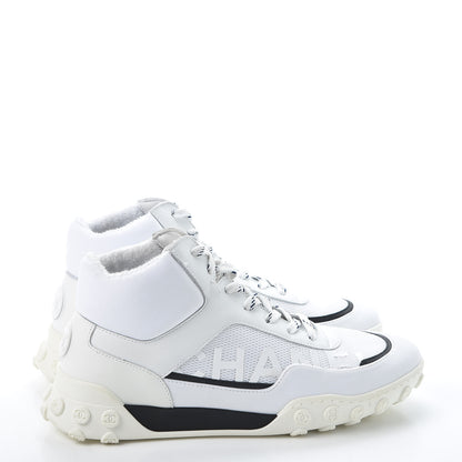Chanel Calfskin Mesh Lycra Womens Logo High Top Sneakers 38 White 4 of 10