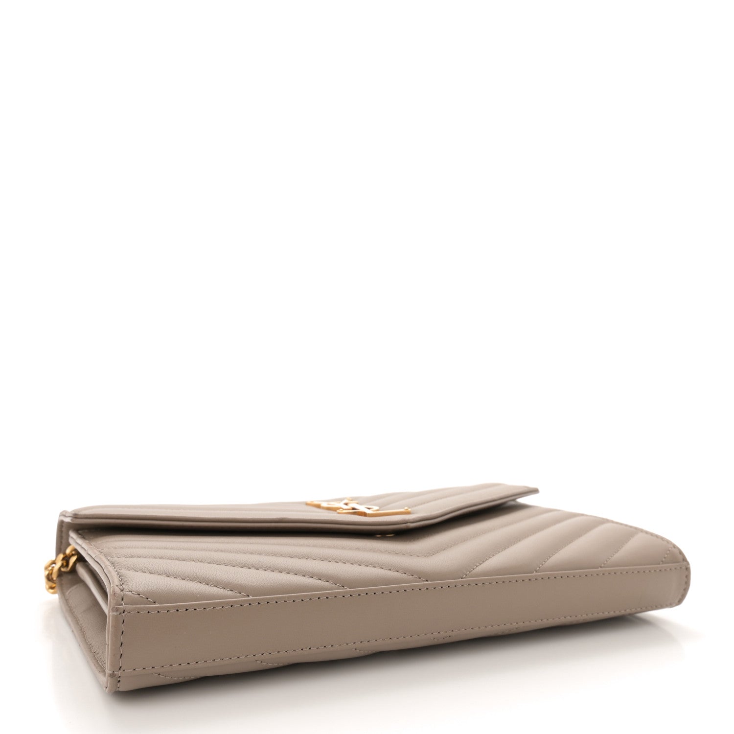 Saint Laurent Lambskin Matelasse Chevron Monogram Chain Wallet Dusty Grey 4 of 13