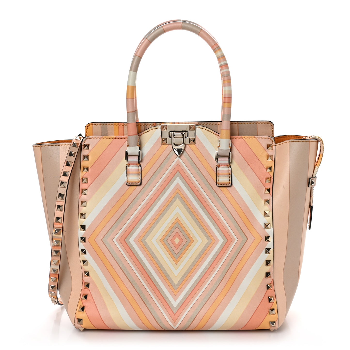 Vitello Native Couture 1975 Rockstud Double Handle Tote Mandarin Sorbet