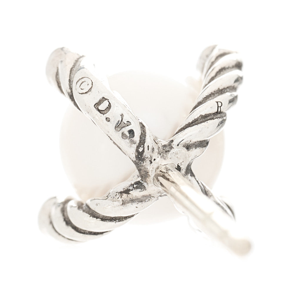 David Yurman Sterling Silver Diamond Pearl 6-6.5mm Cable Stud Earrings 3 of 4