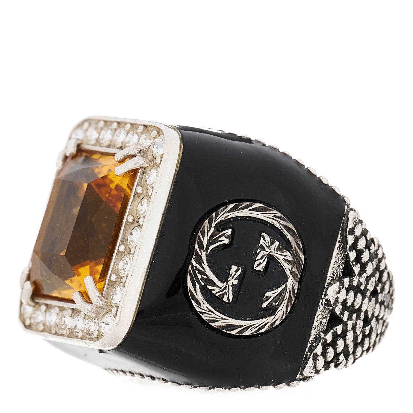 Sterling Silver Citrine Crystal Enamel Cocktail Ring 57 8