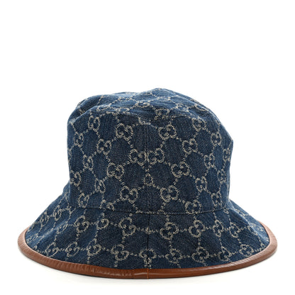 Gucci Washed Jacquard Denim Nappa GG Monogram Oscar Bucket Hat M Denim Cuir 1 of 8