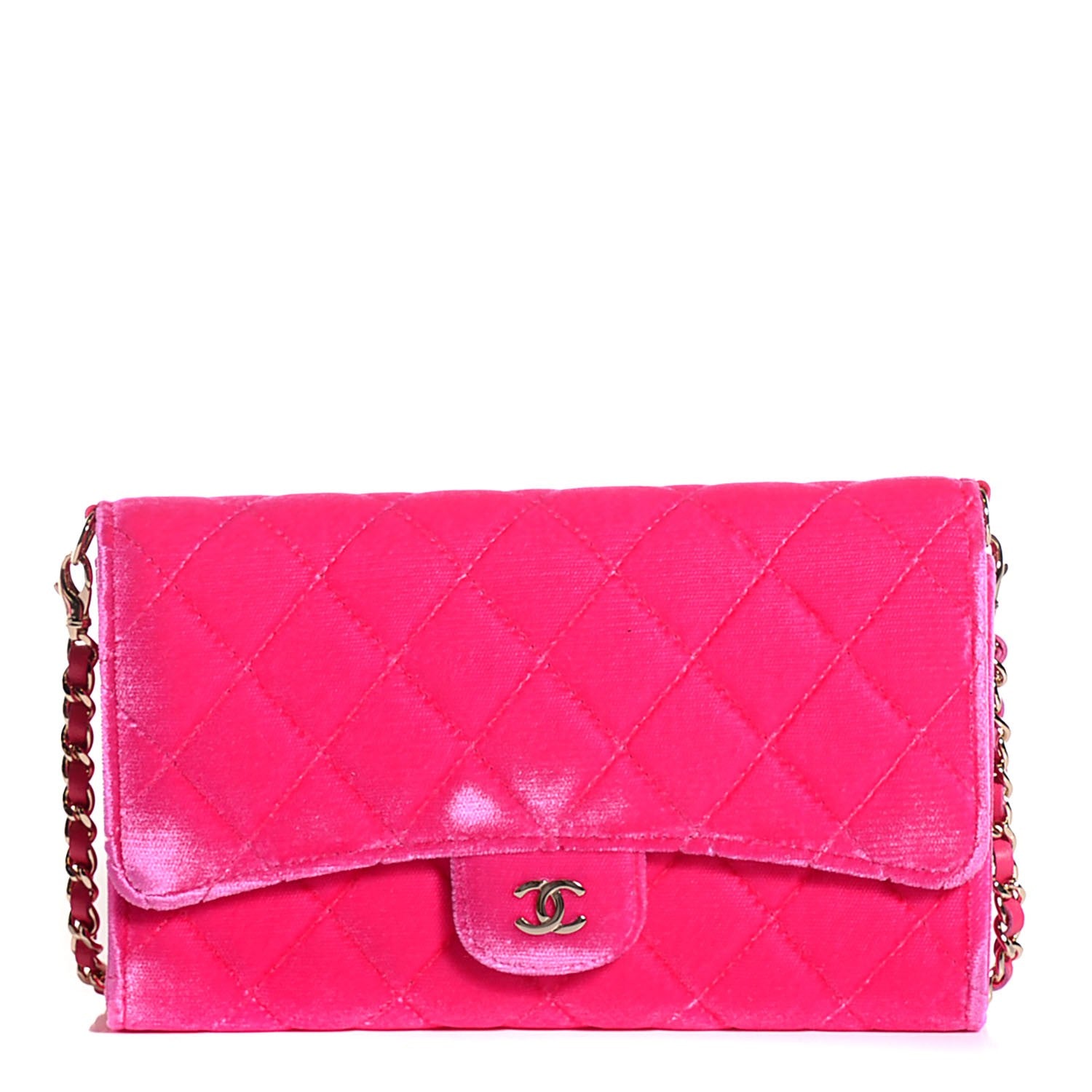 Chanel Velvet Quilted Clutch With Chain Pink 1 of 9