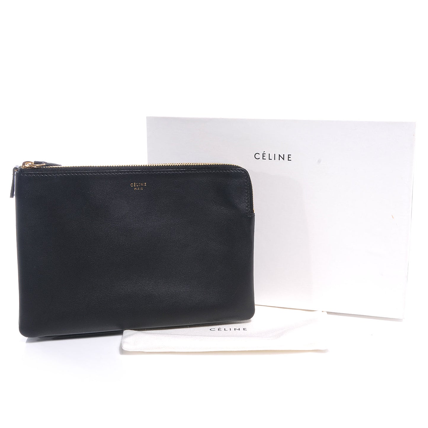 Leather Solo Large Trio Cosmetic Pouch Black