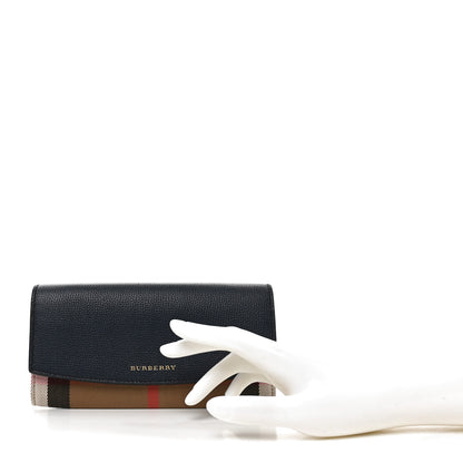 Burberry Calfskin House Check Continental Wallet Navy 2 of 6