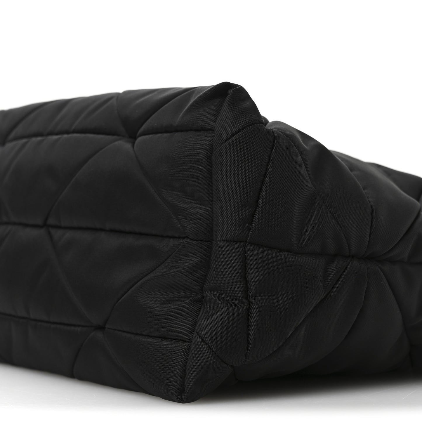 Re-Nylon Nappa Triangle Quilted Padded Double Handled Zip Pocket Tote Black