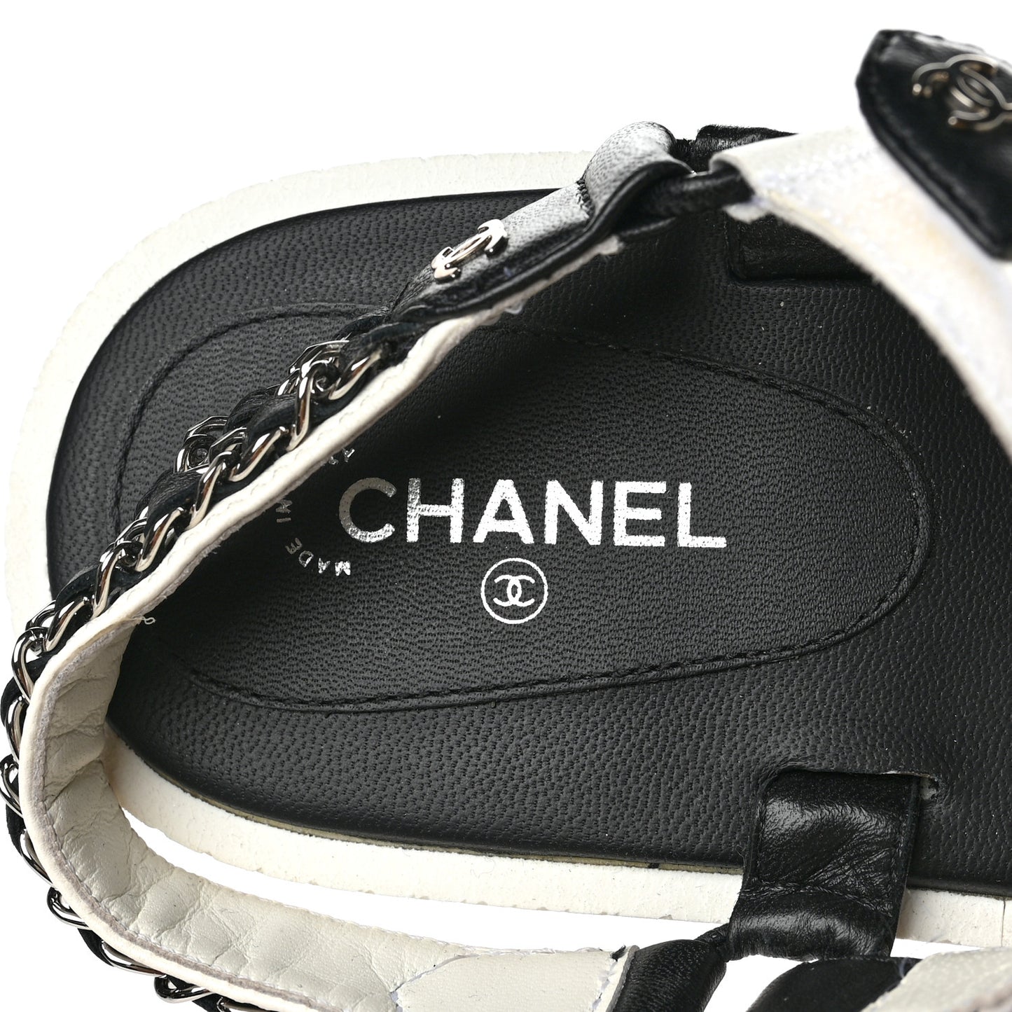 Lambskin Chain Platform Sandals 38.5 Black White