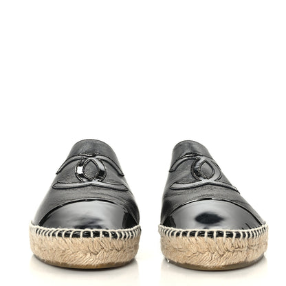 Chanel Iridescent Goatskin Patent CC Espadrille Mules 37 Black 2 of 8