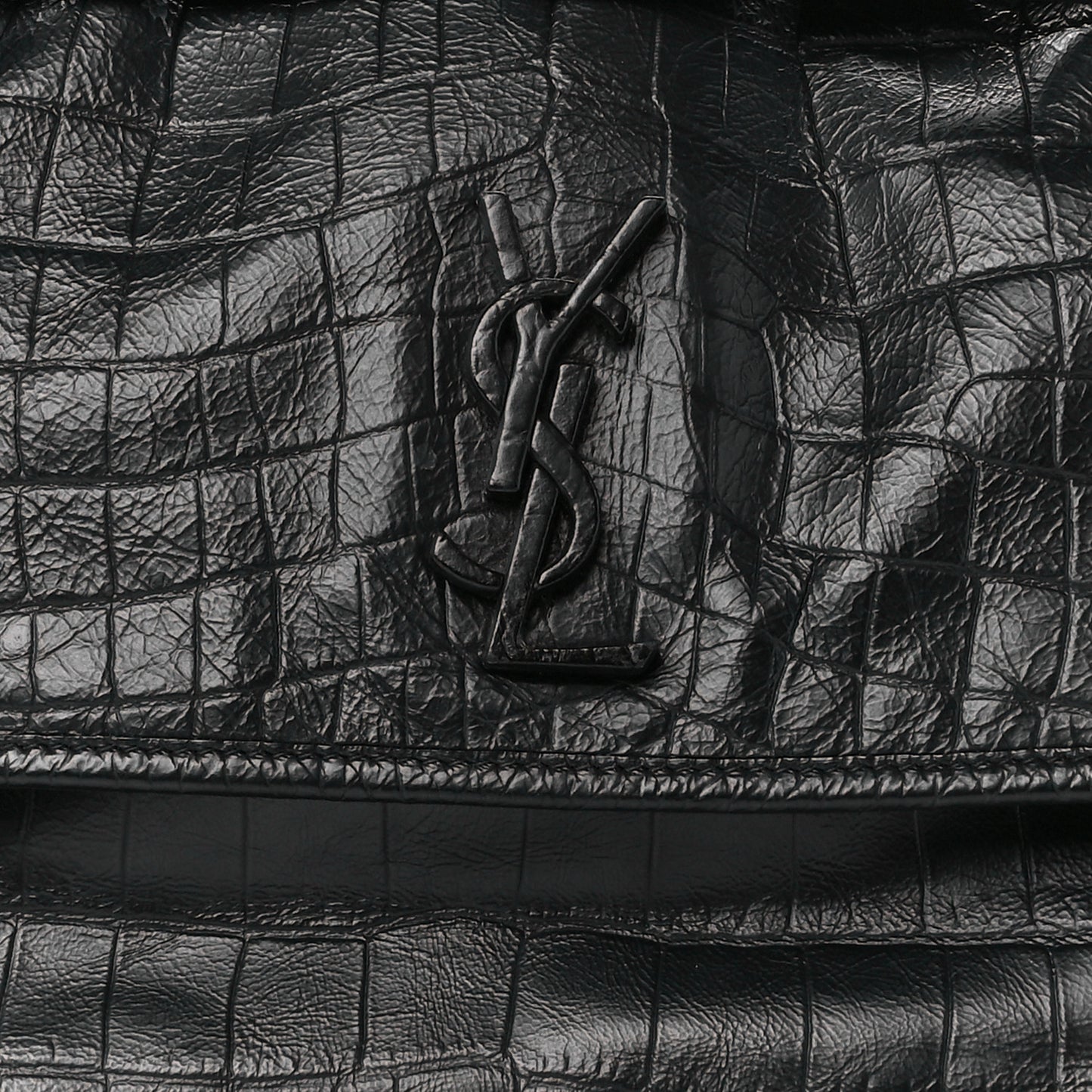 Crocodile Embossed Lambskin Monogram Medium Niki Chain Satchel Black