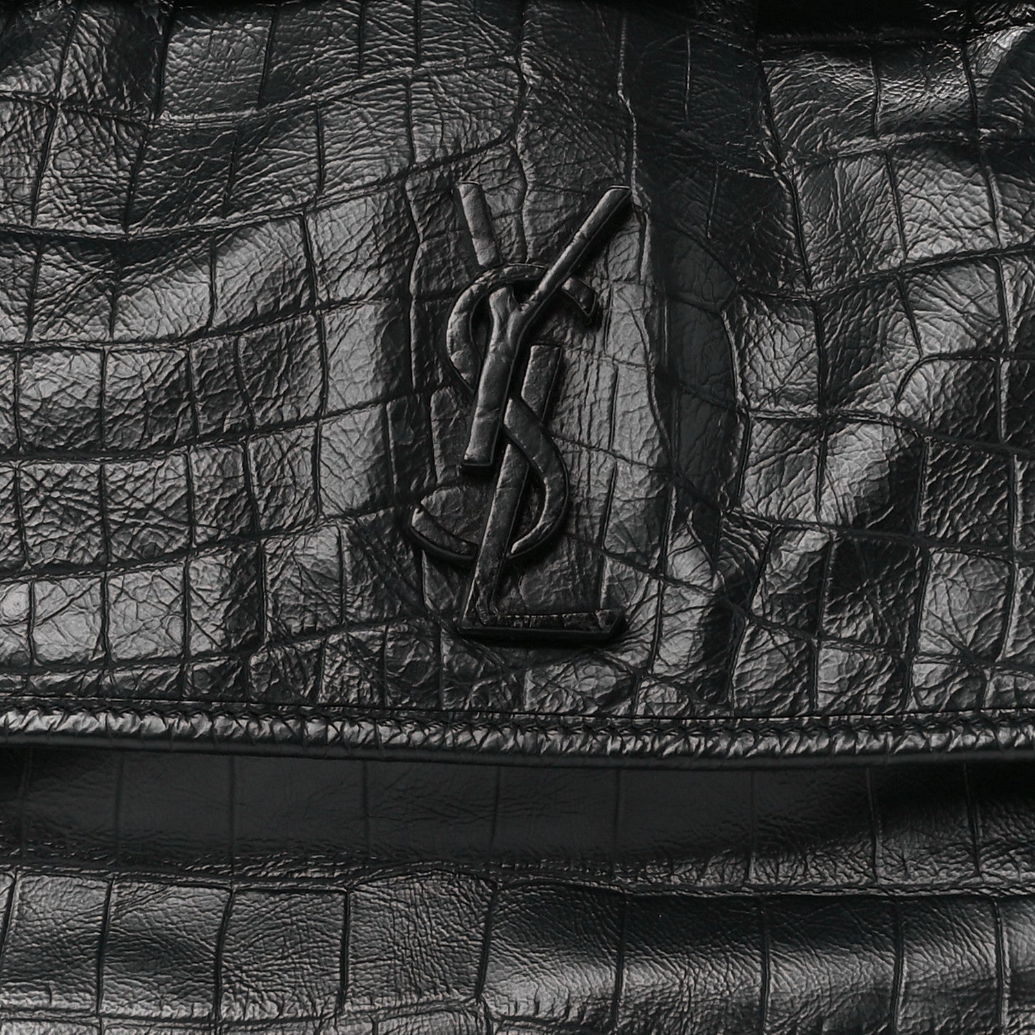Saint Laurent Crocodile Embossed Lambskin Monogram Medium Niki Chain Satchel Black 7 of 9