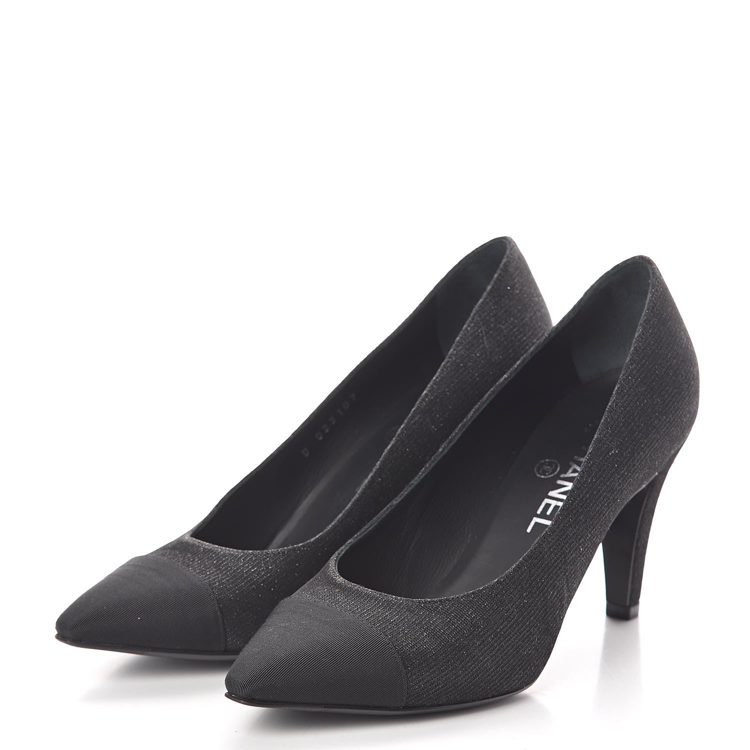 Chanel Fantasy Fabric Grosgrain Cap Toe Pumps 37.5 Black 3 of 8