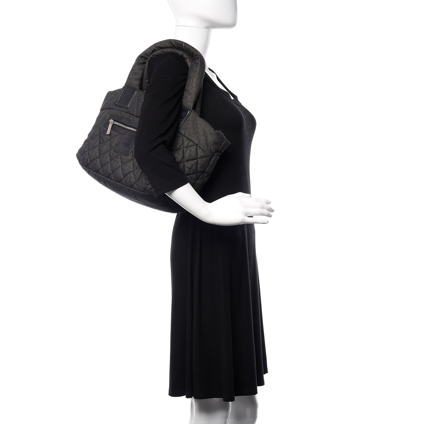 Canvas Nylon Quilted Small Coco Cocoon Reversible Tote Black