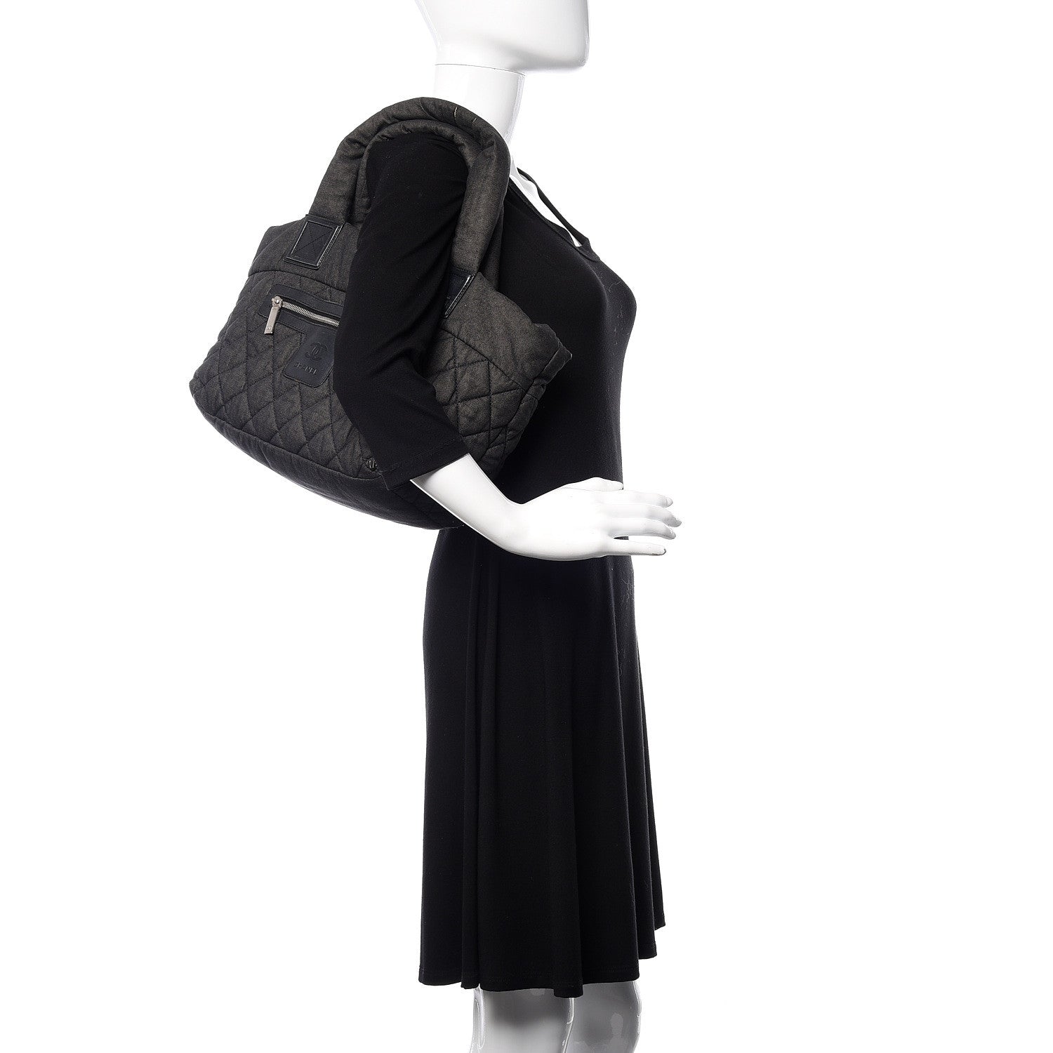 Chanel Canvas Nylon Quilted Small Coco Cocoon Reversible Tote Black 2 of 14