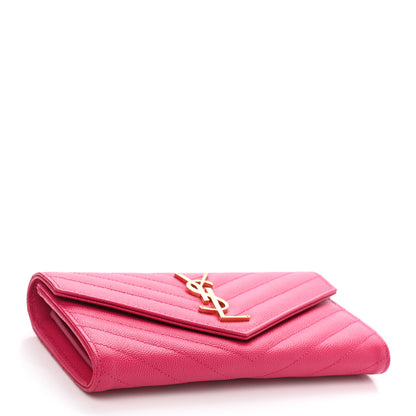Saint Laurent Grain De Poudre Matelasse Chevron Monogram Flap Wallet Fuxia 5 of 7