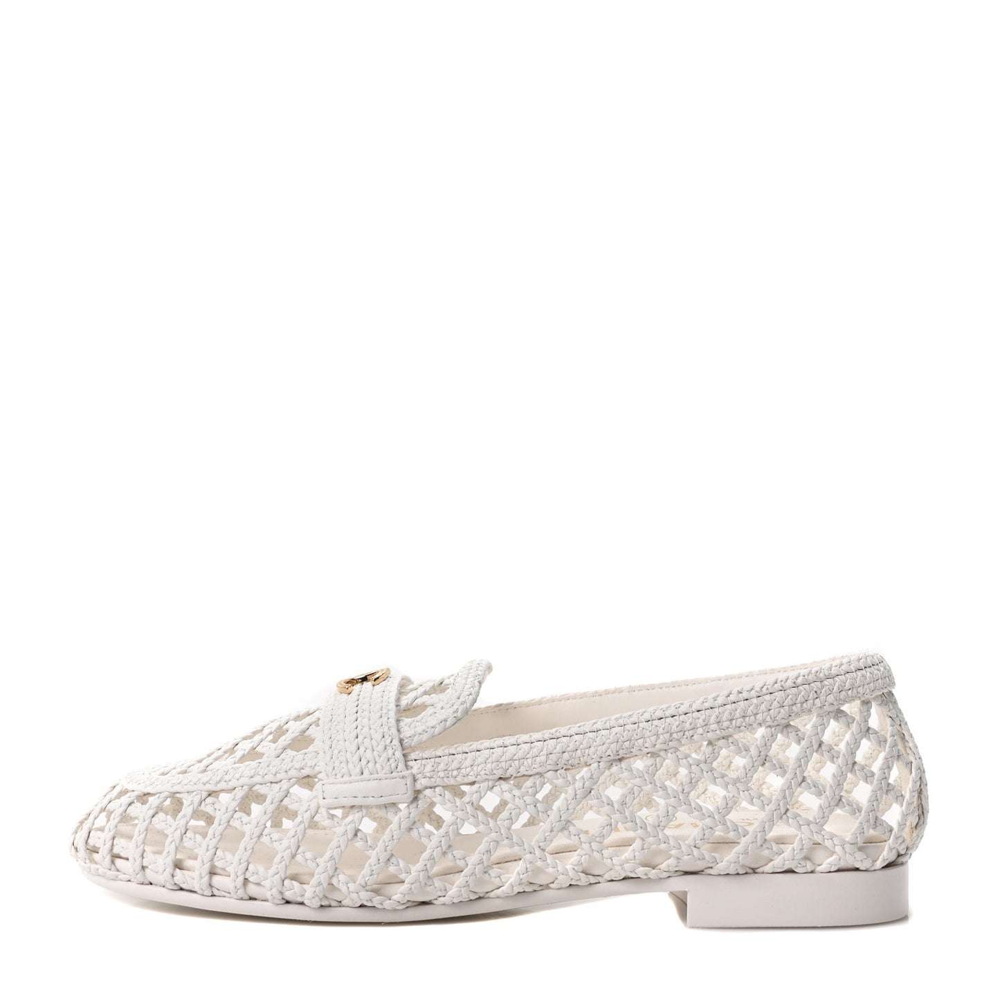Braided Lambskin CC Mocassin Loafers 37 White