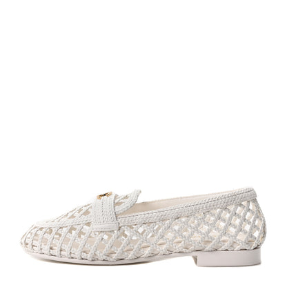 Chanel Braided Lambskin CC Mocassin Loafers 37 White 1 of 9